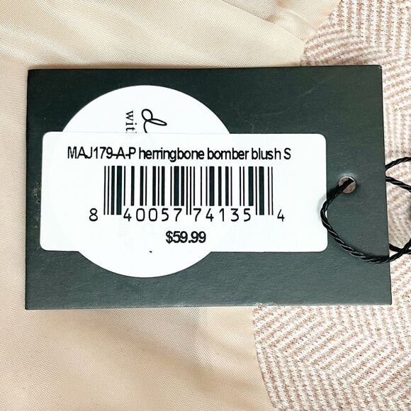 NWT Ampersand Avenue Pink Herringbone Full Zip Bomber Jacket Coat Size Small NEW - Picture 9 of 12